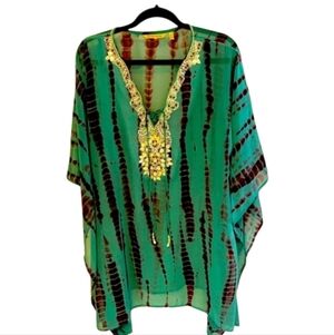 Festival Boho OVERSIZED Caftan Shirt Tunic or Swim Cover Beaded Embellished●